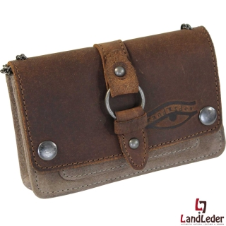 LandLeder Land´s & Leather Vollrindleder Kettenbörse Umhängetasche mit Kette braun