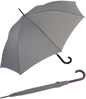 RS-Regenschirm mit Holzgriff groß stabil für Damen und Herren mit Automatik grau