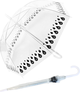 Damen Regenschirm durchsichtig transparent mit Automatik - Tropfen