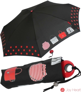 Mini Taschenschirm Damen Joy Heart klein leicht - purse Handtasche - schwarz-rot