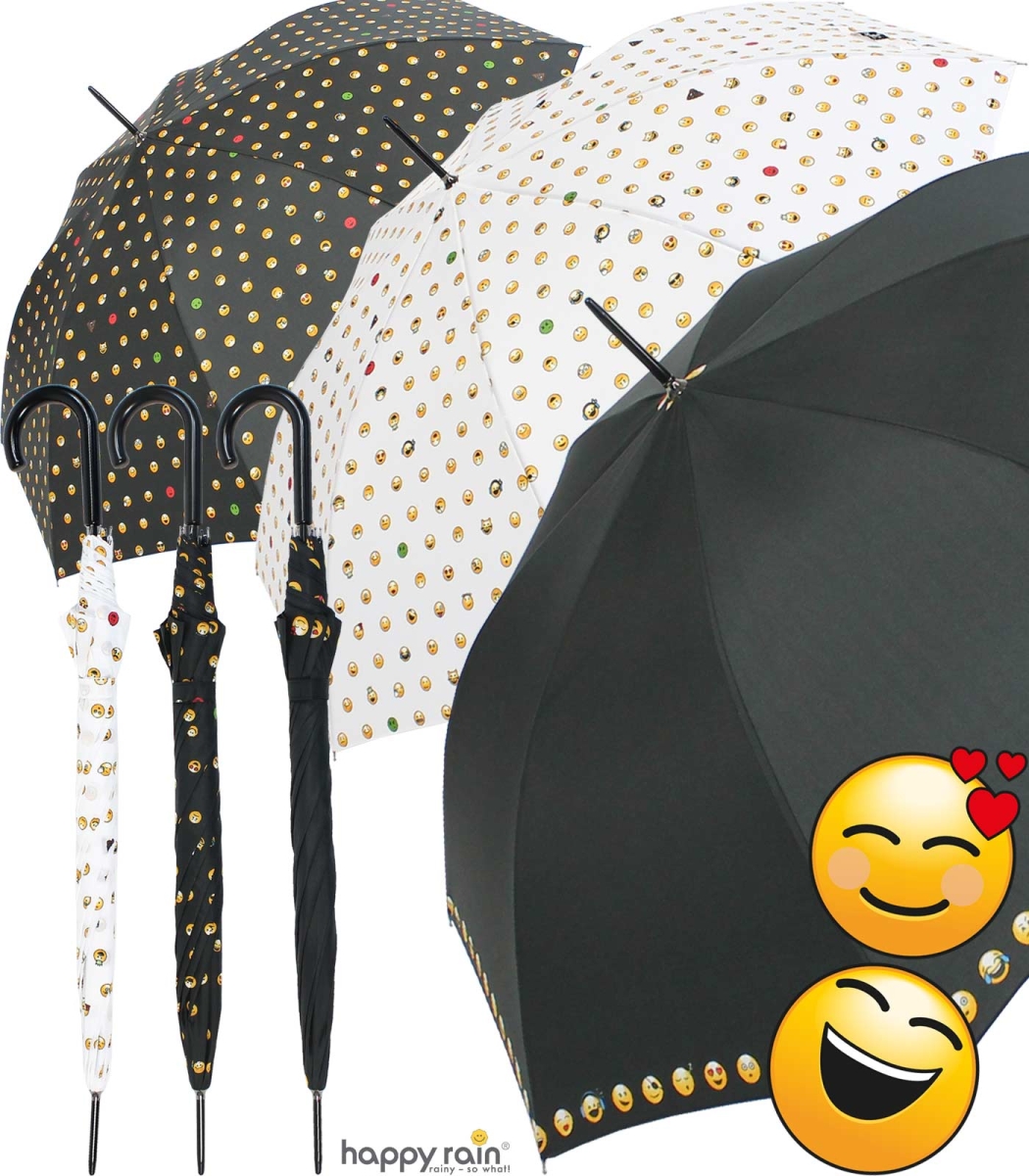 Emoticon Regenschirm durchsichtig transparent mit Automatik Smile Bedruckt rot 