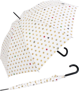 Emoticon Stockschirm groß stabil mit Automatik smile bedruckt - white-allover