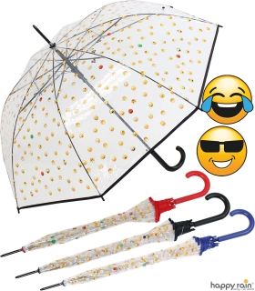 Emoticon Regenschirm durchsichtig transparent mit Automatik smile bedruckt