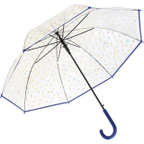 Emoticon Regenschirm durchsichtig transparent mit Automatik smile bedruckt - blau