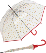 Emoticon Regenschirm durchsichtig transparent mit Automatik smile bedruckt - rot