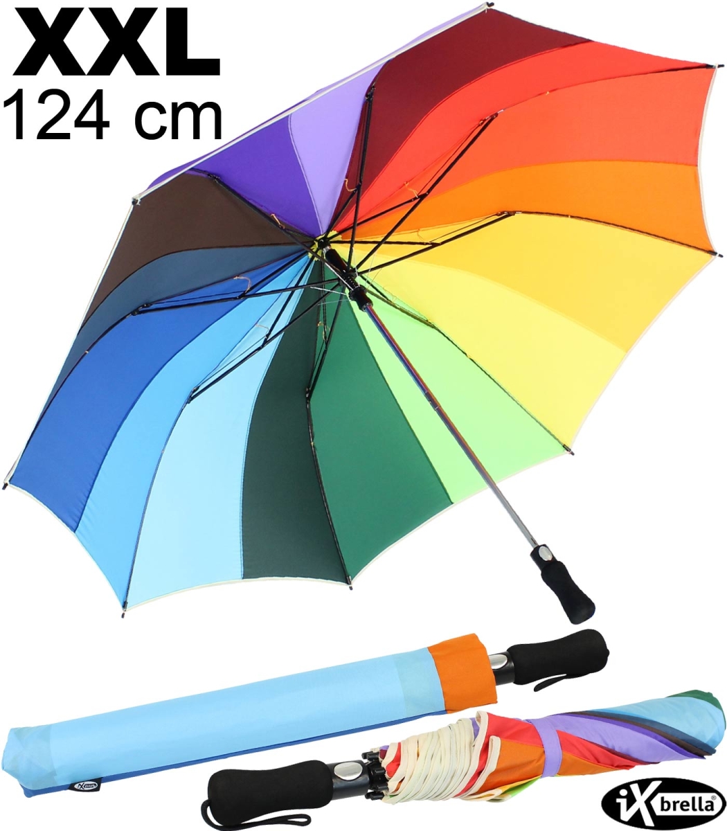 Regenschirm XXL Regenbogen Stockschirm Golfschirm Damen groß bunt 130 cm