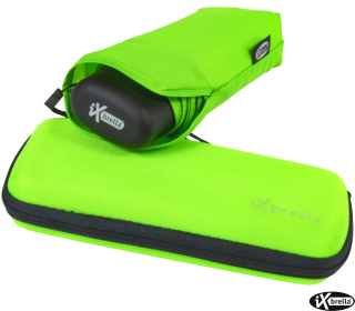 iX-brella Super-Mini-Taschenschirm - winziger Regenschirm im Etui - neon-grün