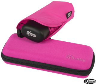 iX-brella Super-Mini-Taschenschirm - winziger Regenschirm im Etui - neon-pink