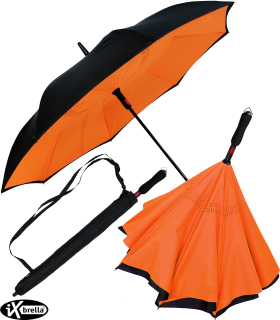 iX-brella Reverse - Automatik Regenschirm umgekehrt - umgedreht zu öffnen - schwarz-neon orange