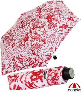 Doppler Mini Taschenschirm Havanna sturmfest leicht - Graffiti - rot
