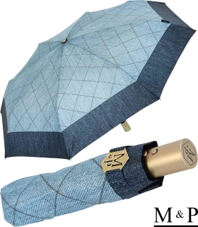 M&P Damen Taschenschirm mit Auf-Zu Automatik - Jeans Borte