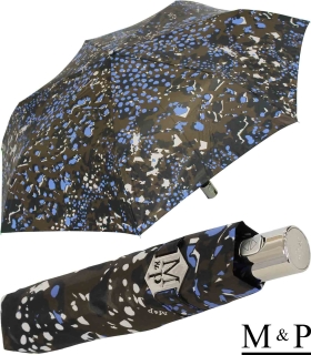 M&amp;P Damen Taschenschirm mit Auf-Zu Automatik - Animal Print blau