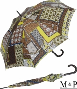 M&amp;P Damen Regenschirm Long stabil Automatik Patchwork braun