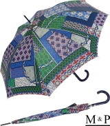 M&amp;P Damen Regenschirm Long stabil Automatik Patchwork blau