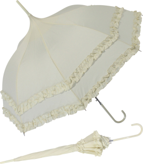 Edler Hochzeitschirm Stockschirm mit Rüsche - champagner