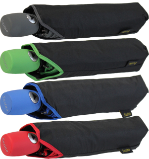 Bicolor Automatik Taschenschirm schwarz mit farbigem Griff und Einfassband