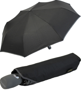 Bicolor Automatik Taschenschirm schwarz mit farbigem Griff und Einfassband - grau