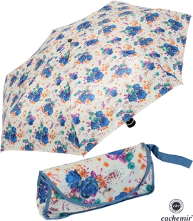 Cachemir Regenschirm Taschenschirm mini stabil sturmsicher Printed Flowers - blau