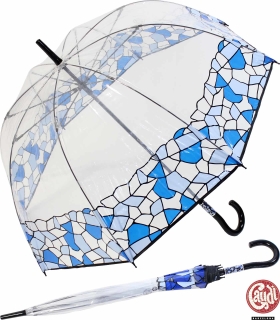 Gaudi Regenschirm Stockschirm groß stabil transparent mit Mosaik Borte - blau