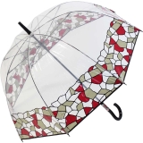 Gaudi Regenschirm Stockschirm gro&szlig; stabil transparent mit Mosaik Borte - rot