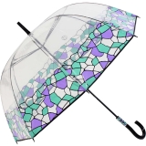 Gaudi Regenschirm Stockschirm groß stabil transparent mit Mosaik Borte - lila