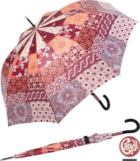 Gaudi Regenschirm Automatik Stockschirm Damen gro&szlig; stabil sturmsicher Patchwork Muster - berry