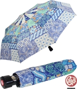 Gaudi Regenschirm Automatik Taschenschirm stabil sturmsicher mini Patchwork Muster - blau