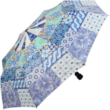 Gaudi Regenschirm Automatik Taschenschirm stabil sturmsicher mini Patchwork Muster - blau