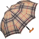 Stützschirm mit Fritzgriff aus Holz mit Automatik stabil windfest - checks camel 83 cm