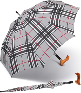 Stützschirm mit Fritzgriff aus Holz mit Automatik stabil windfest - checks light grey 86 cm