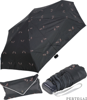 Pertegaz Super Mini Taschenschirm mit Tasche Blätter - schwarz